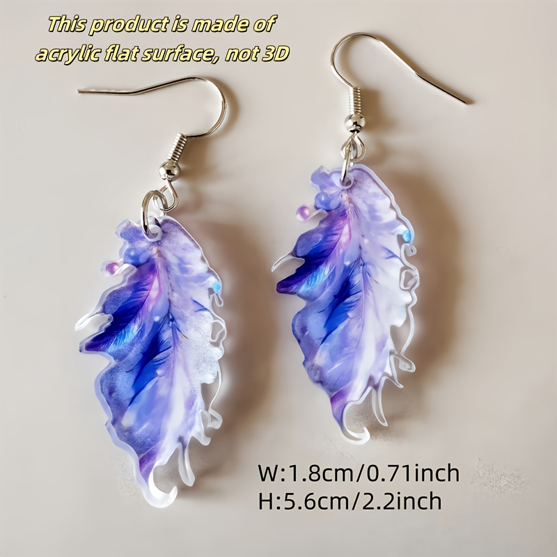 Boho Style Acrylic Leaf Dangle Earrings Iron Ear Needle Non Feather for Women
