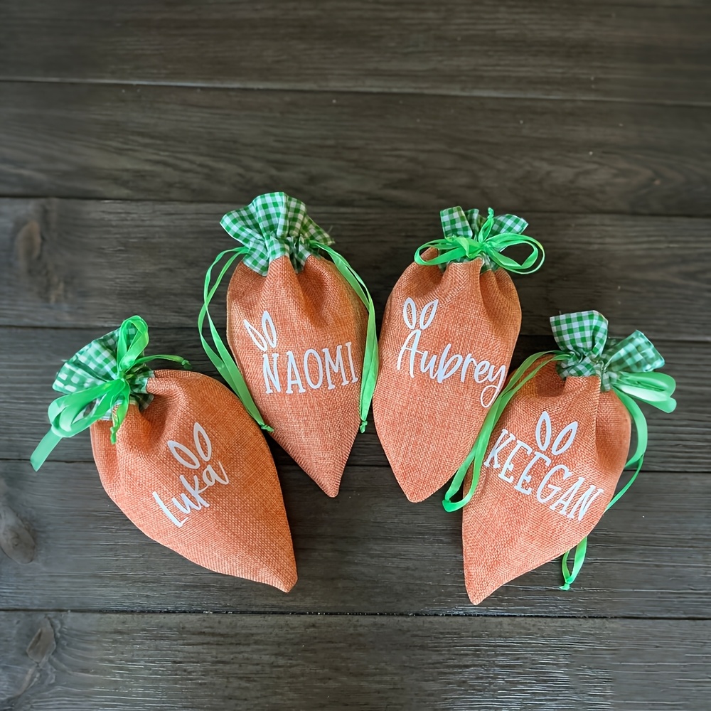 TEMU Gift For Her/him 4pcs Personalized Carrot-shaped Easter Bunny Gift Bags With Names - Custom 1st Easter Party Favor Buckets, Table Decorations &