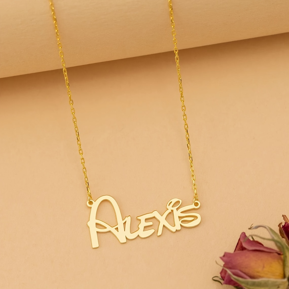 TEMU Customizable Name Pendant Necklace, Cute Cartoon Style, 18k Golden Plated Stainless Steel, Personalized Engraved Fashion Jewelry For Women And