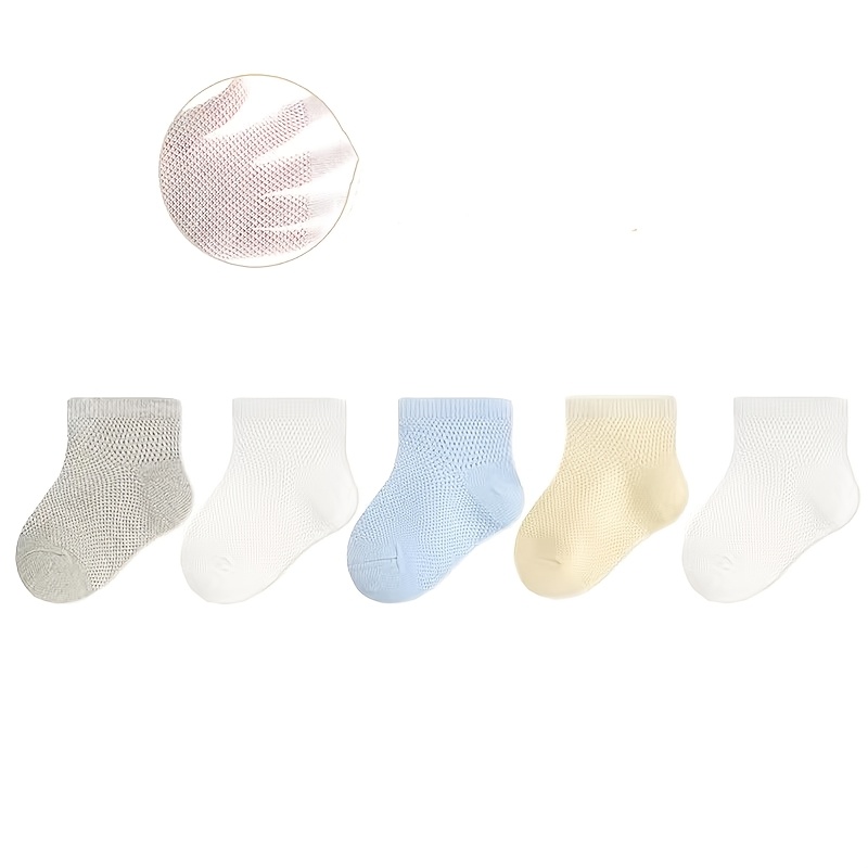 5 Pairs Of Summer Thin Baby Socks, Solid Color Children's Socks, Breathable Mesh Short Socks That Don't Constrict