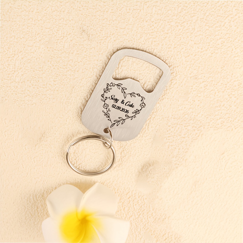 TEMU Custom Wedding Name & Date Laser-engraved Stainless Steel Bottle Opener With Keychain, Gift For Wedding Guests