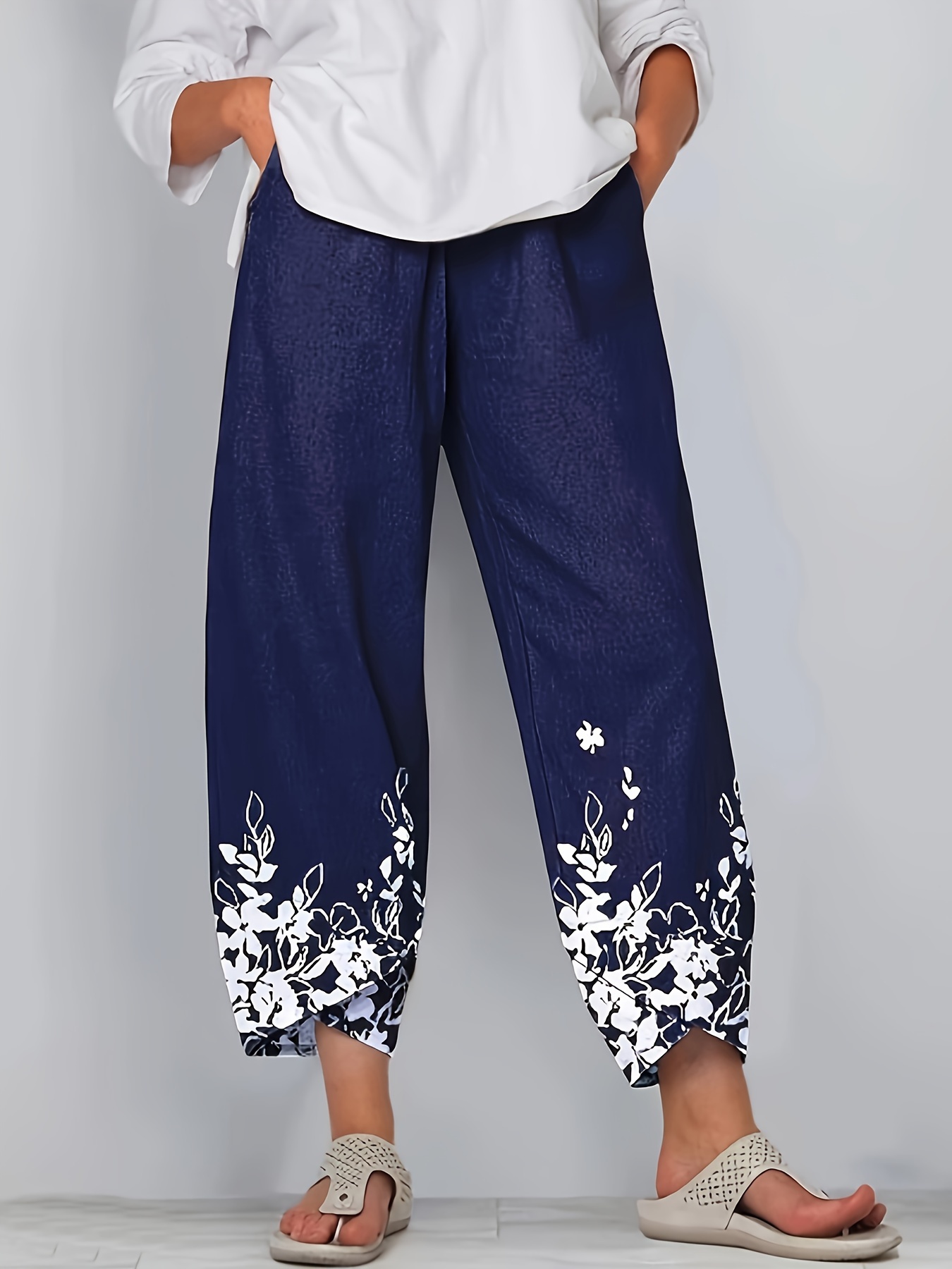 Pantalones Capri Con Cordón De Color Liso, Pantalones Delgados Casuales  Para Primavera Y Verano, Ropa De Mujer