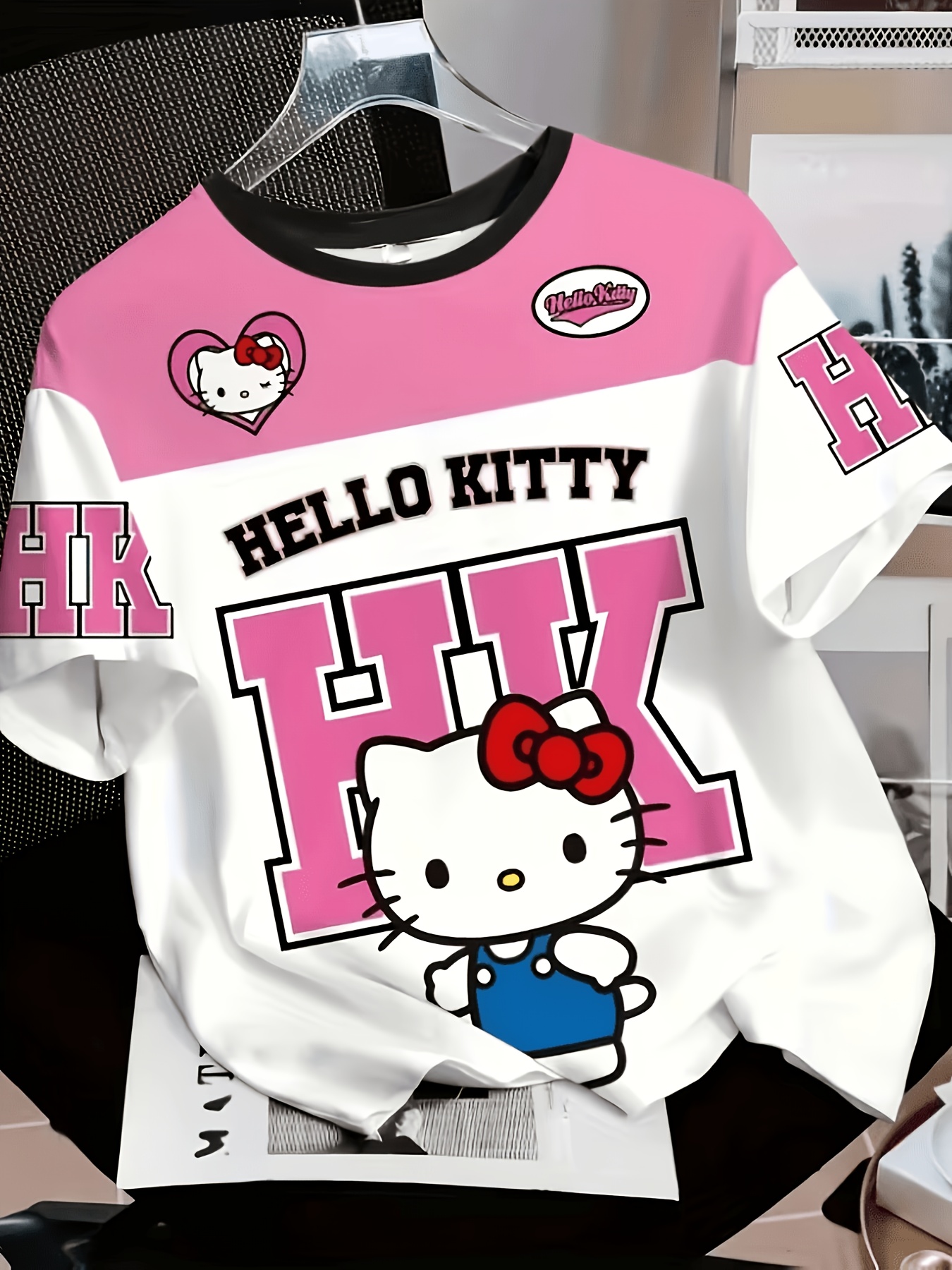 t-shirt à manches courtes et col rond pour enfants, motif cartoon    , style   et tendance