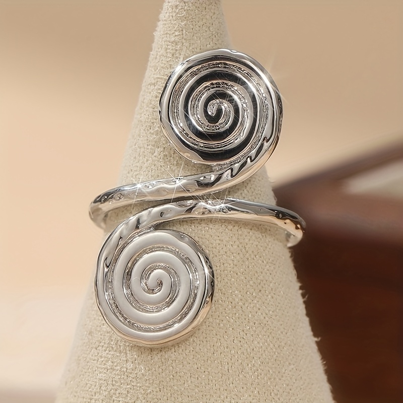 TEMU From Vintage Copper Material By Double Spiral Snake Ring Boho Ring For Women Adjustable Ring With Adjustable Opening
