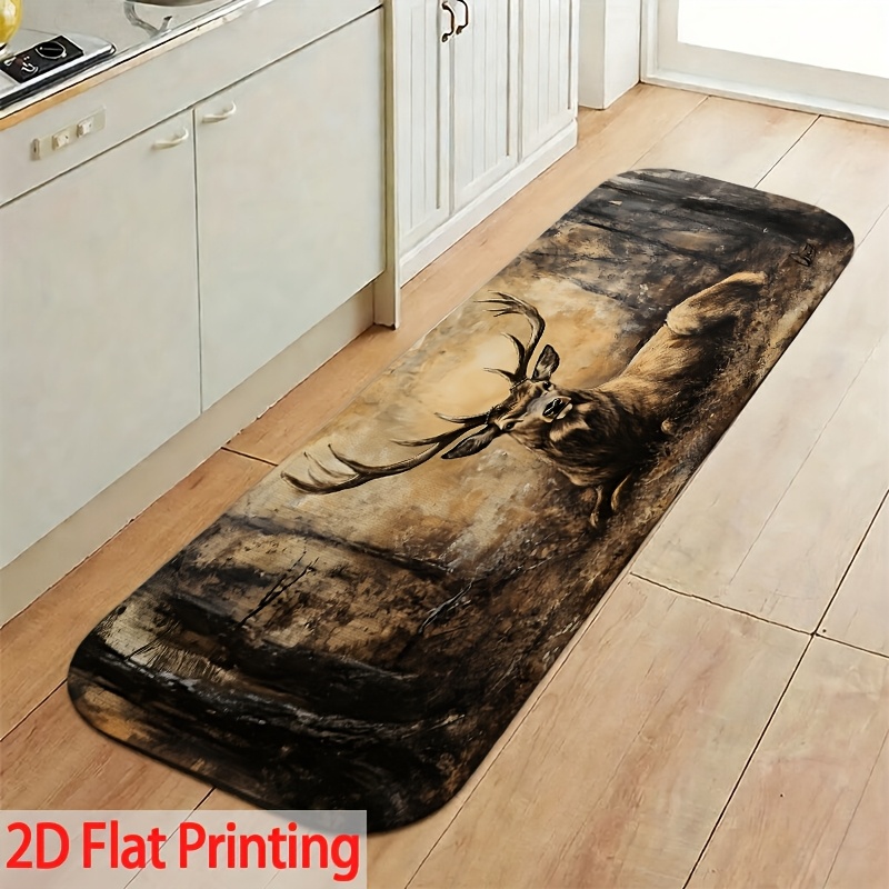 TEMU 2d Flat Printed 1pc This Forest-themed Rug, With A Deer Motif, Of Machine Washable Flannel And Is An Ideal Christmas Decoration Or Gift ,