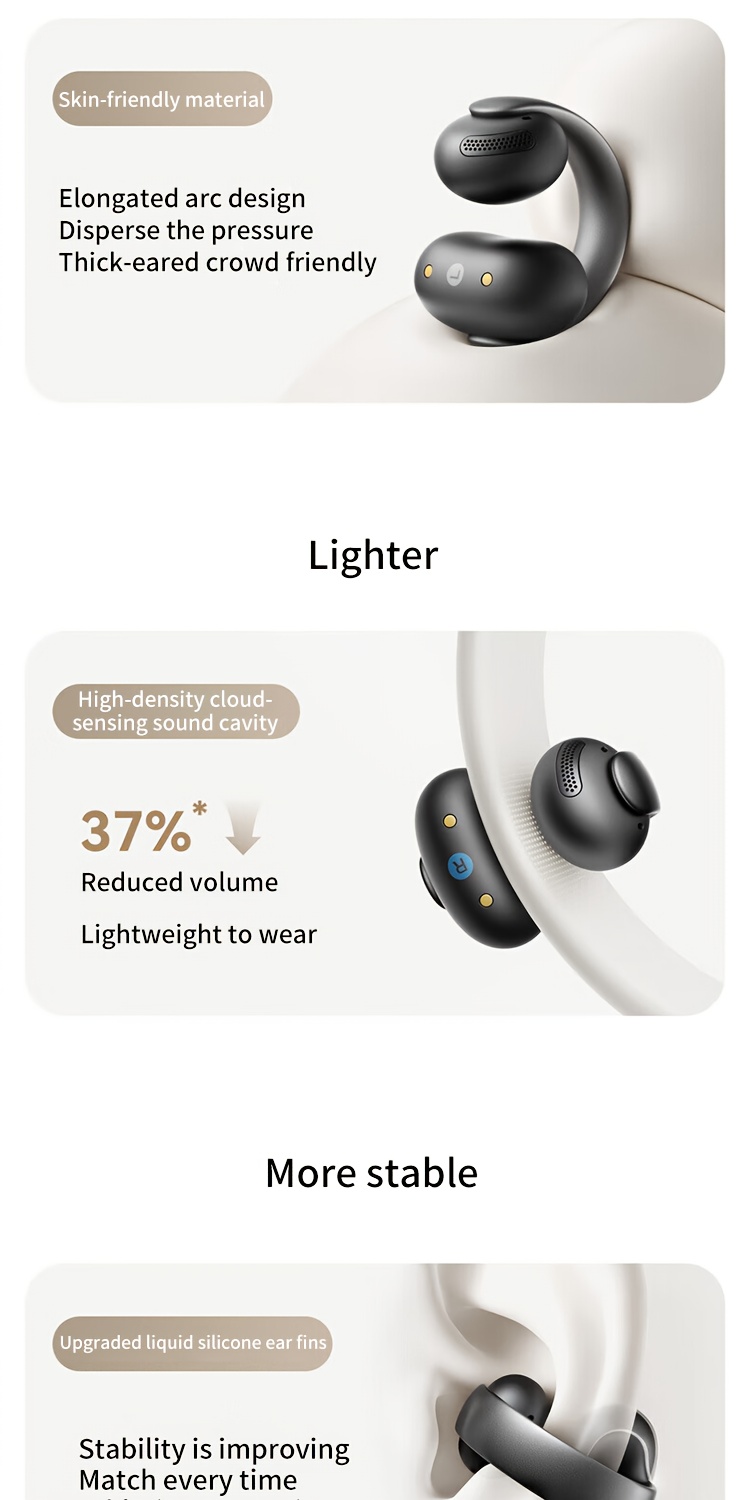 Soundcore AeroClip van Anker, Clip-on Oordopjes, Open-ear Ontwerp, Adaptief Comfort, 4 Microfoons met AI voor Helder Gesprek, 12mm Drivers voor Krachtige Bas, Open-loop Ontwerp, Sportieve Hardloopoordopjes met Botgeleiding Concept, Niet-insteek Ontwerp Compatibel met Alle Telefoons