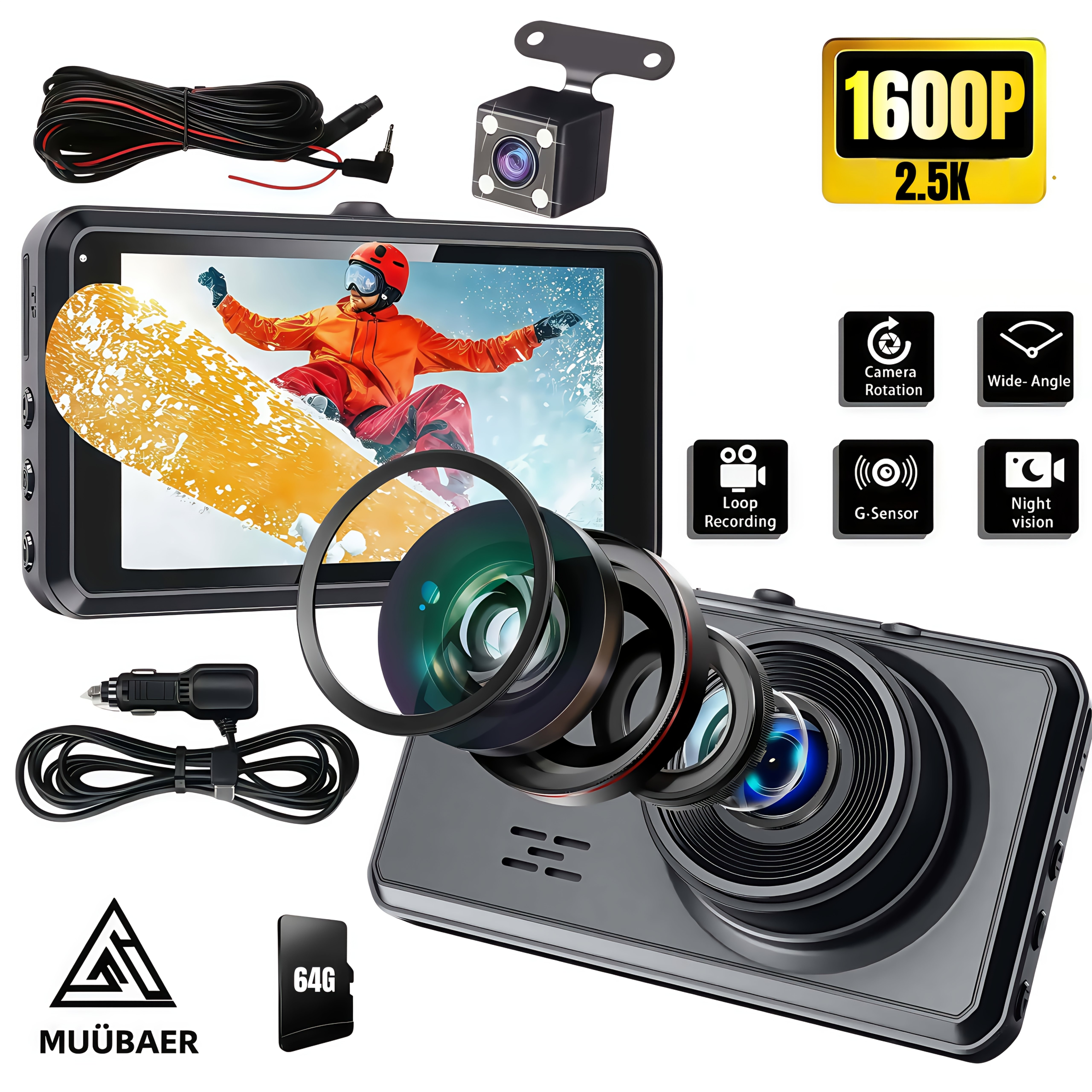 WiFi 1296P New Dash Cam Front And Rear, Dual Dash Camera For