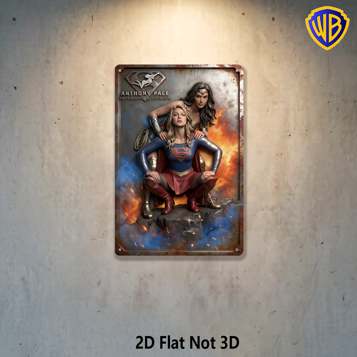 TEMU 2d Flat, [2d Flat Not 3d Wall Art]1pcs And Wonder Woman Female Superhero Themed Rustic Vintage Metal Sign Wall Art Realistic Comic Applicable To