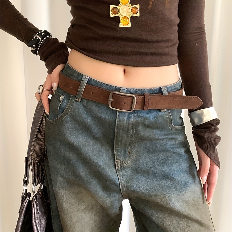 TEMU A Black Matte Pu Korean Vintage Suede Belt Christmas