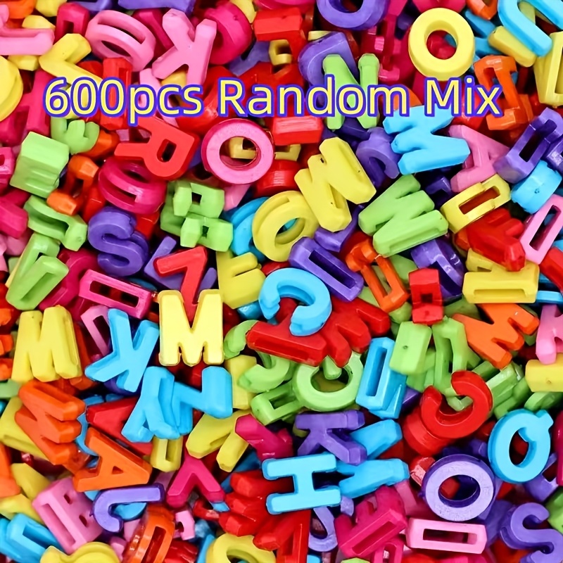 TEMU 600pcs Random Mix Large Letter Beads - Plastic Alphabet Letters A-z In Various Colors For Jewelry Making, Bracelets, Necklaces, Keychains,