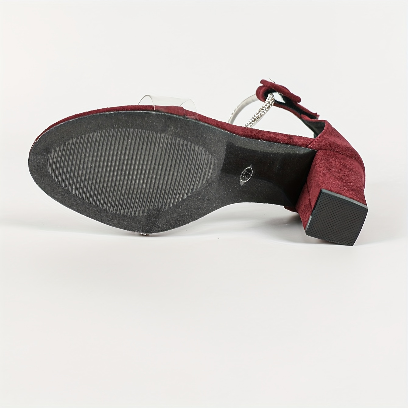 Sexy New Wine Red High-End Fashionable Women's Sandals with Chunky Heel, Mid-High Heel, and Fashionable Single-Strap Buckle, Women Shoes