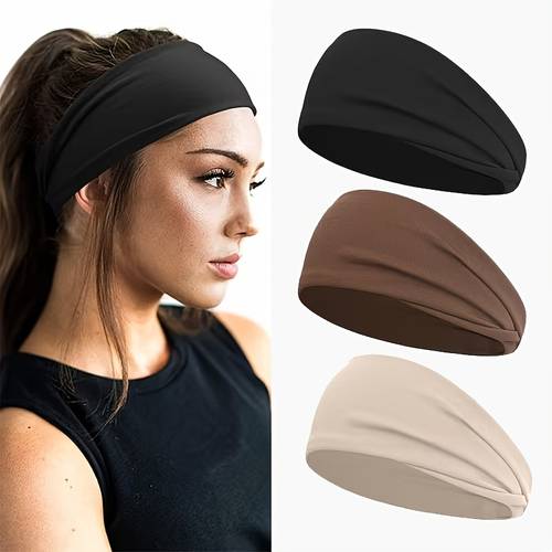 imagen del artículo 3 piezas de diademas cortas para mujer, juego , accesorios de moda para el cabello, banda deportiva absorbente de , ideal para fitness, yoga, running y looks diarios