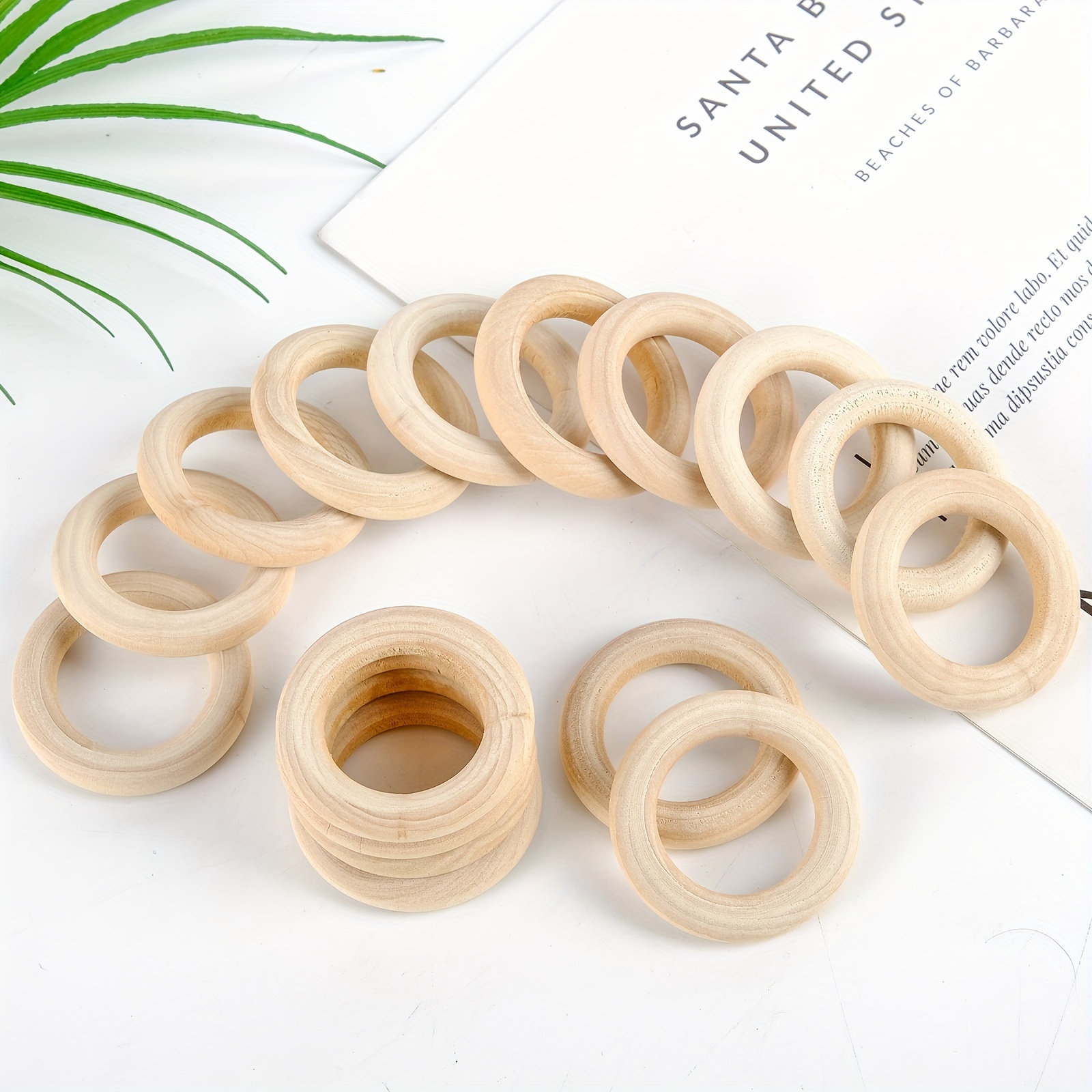 

20-pack Unfinished Natural Wood Craft Rings, 45mm Wooden Rings For Diy Jewelry Making, Macrame Projects, And Decorative Art - Beading Supplies With No Power Required