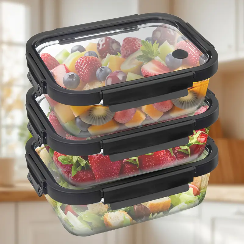 bylworkout 44oz high quality borosilicate glass lunch box with glass lid suitable for microwave refrigerator oven reusable fresh keeping boxglass food storage containers with lids Product details 0
