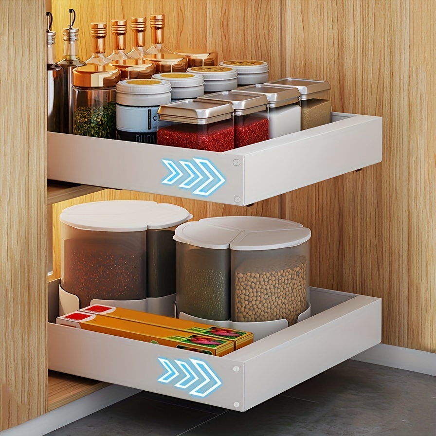 Organizador de cajones de especias de bambú, estante de especias de 4  niveles para cajón de gabinete expandible de 13 a 26 pulgadas, organizador  de