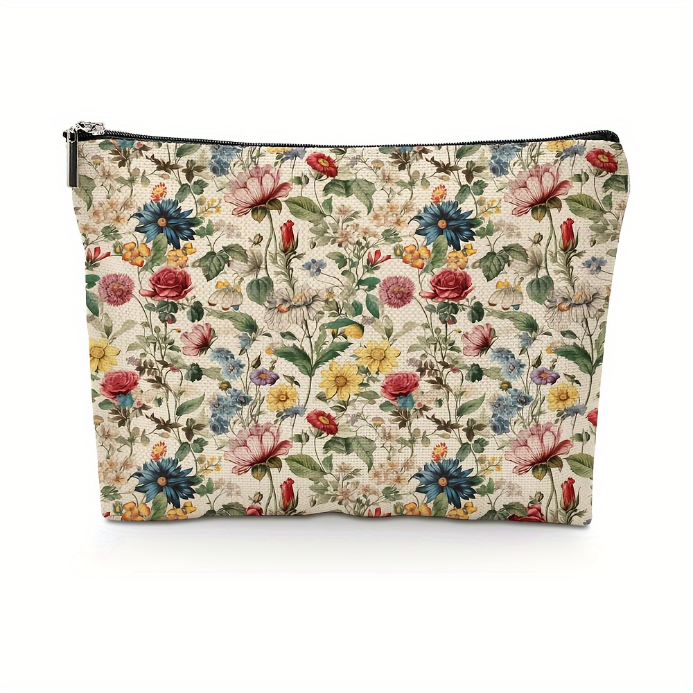 

Vintage Floral Cosmetic Bag - Makeup & Toiletry Travel Pouch, Perfect Gift For Women, Friends, Mom, Grandma, Aunt, Sister - Fabric