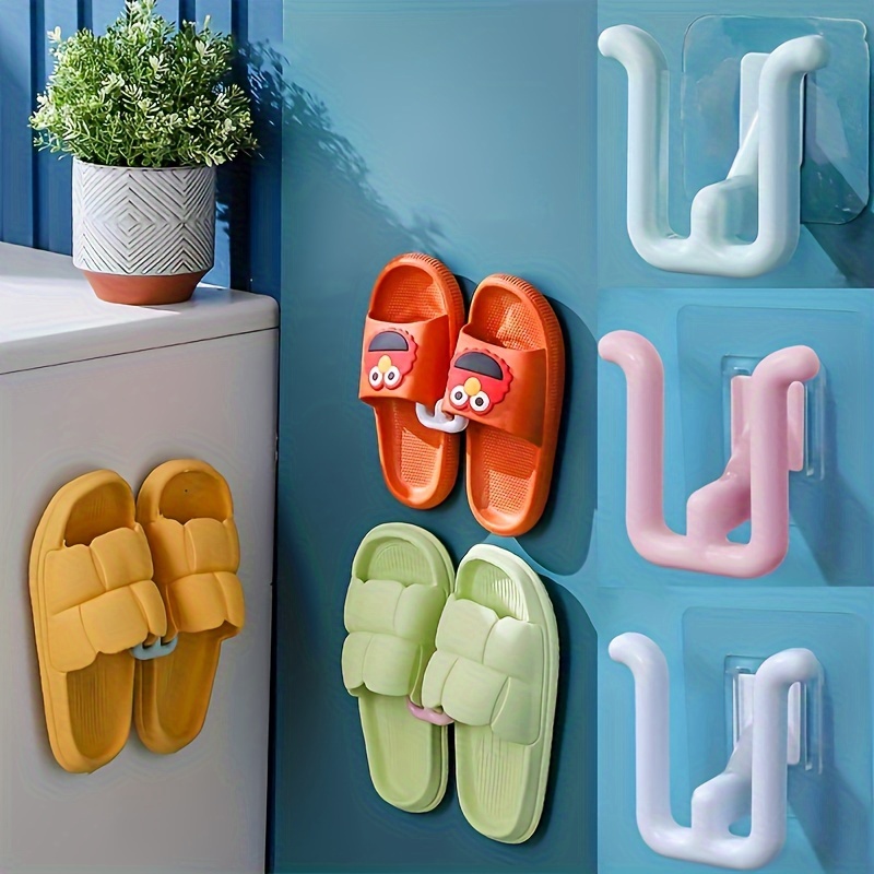 

4pcs Self-adhesive Slipper Racks - Waterproof Wall-mounted Shoe Hooks For Bathroom, Kitchen & Bedroom Decor