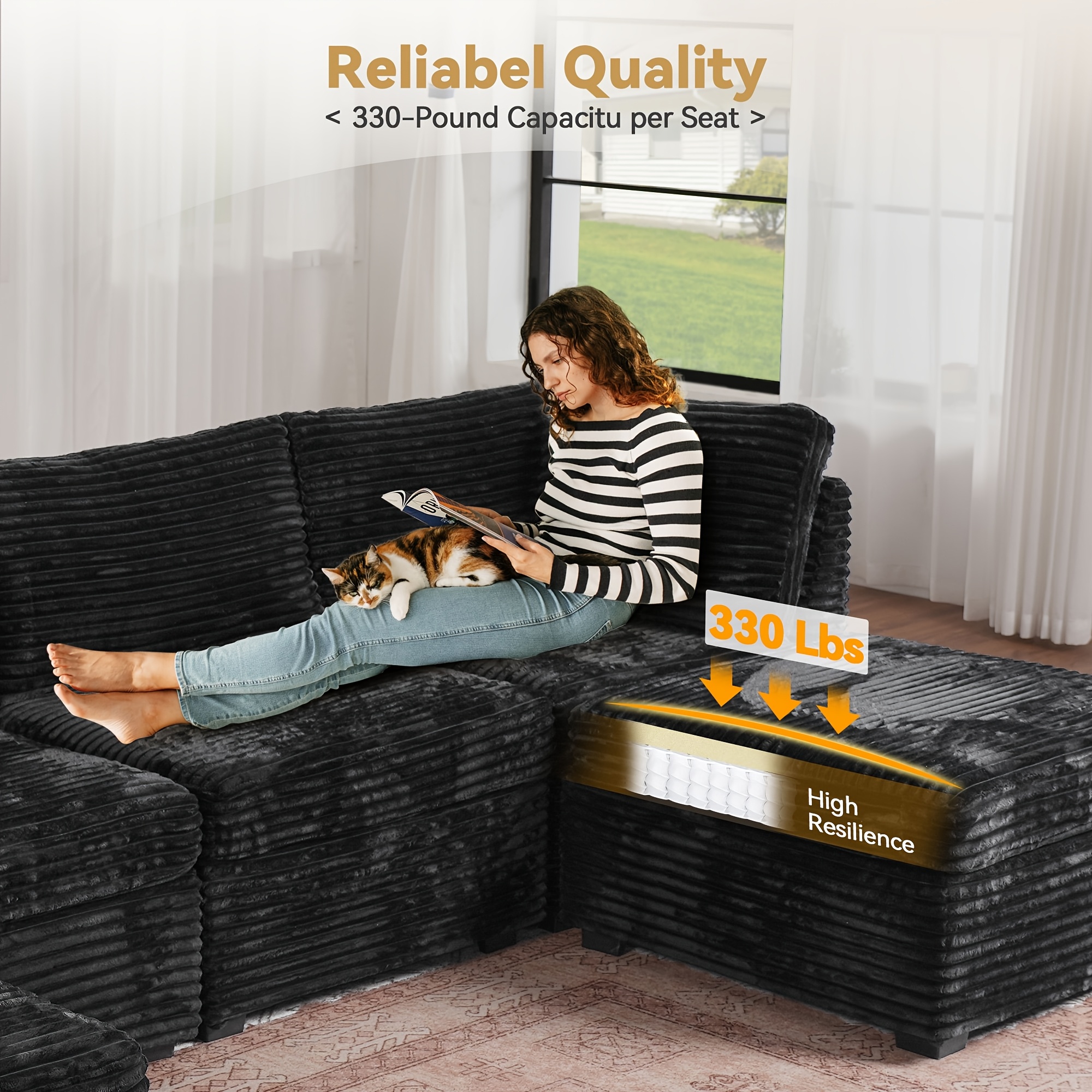 oversized 130 inch plush cound sectional sofa with ottoman 8pcs luxurious u shaped couch for living room comfortable deep seating and soft long pile fabric upholstery for   Product details 4