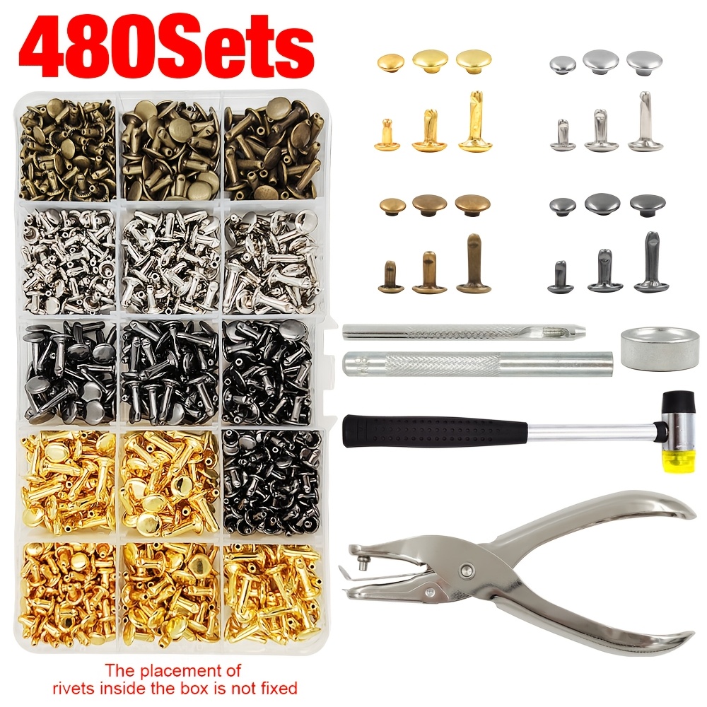 120/240/360/480sets Metal Rivets Stud Round Nail Spike Cap Rivet With Hole Punching Pliers Tool Kits For Leathercraft Repair Shoes Bag Belt Clothing Garment Additions