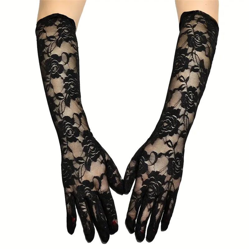 Guantes de ópera de tul negro: guantes largos de novia, accesorios de fiesta - España Guantes de ópera de tul negro: guantes largos de novia, accesorios de fiesta - España