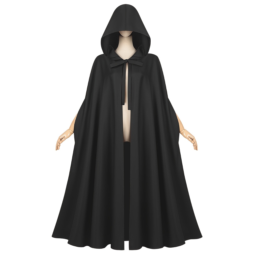 TEMU Cape Viking et Sorcière avec Cape à Capuche - Costume Médiéval Adapté aux Fêtes à Thème, Cosplay, Foires de - Cape et Chapeau Noirs pour Jeu de