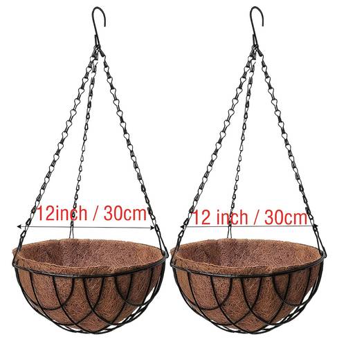 two pieces balcony gardening hanging basket with s shaped hook and hook nails hanging plant stand for small flower pots handmade flower pot hanging basket coconut brown garden hanging basket hanging iron metal coconut brown hanging pot hook pot wall hanging indoor outdoor use