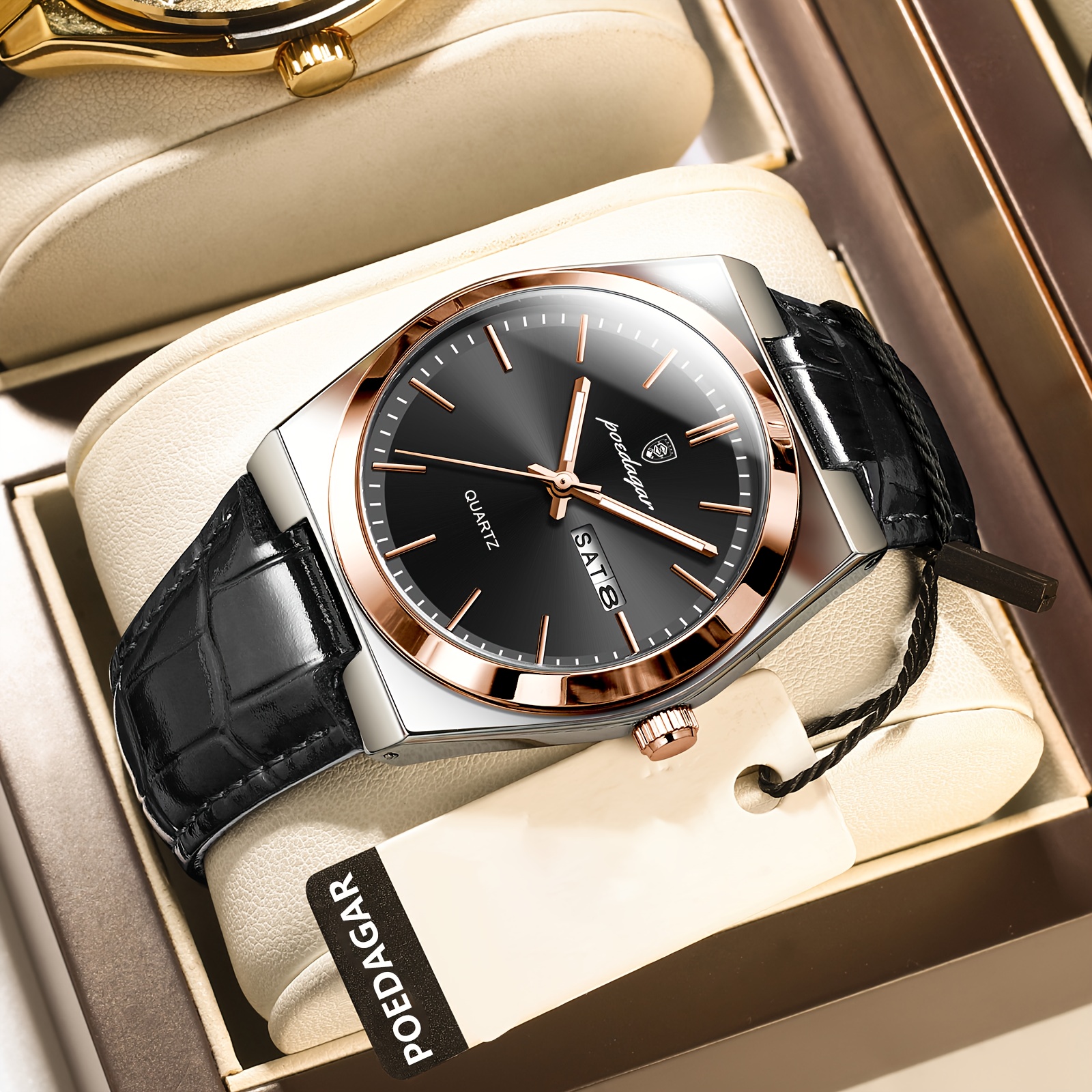   mens fashion quartz watch luminous with calendar feature   for teens adults 6 r930 rg bk l 11