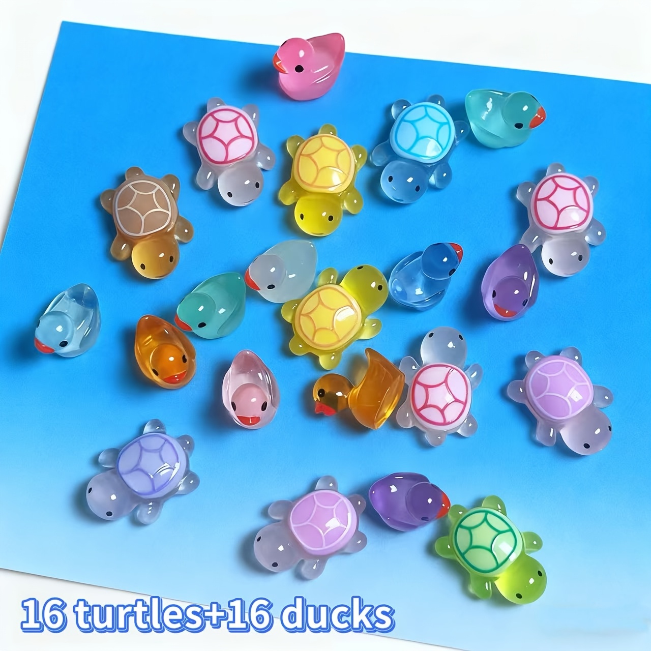 Image of 32pcs Set, Duck, Turtle, Duck Toy Series, Miniature Resin Duck And Turtle, Party Supplies, Mixed Duck And Turtle, Random Colors