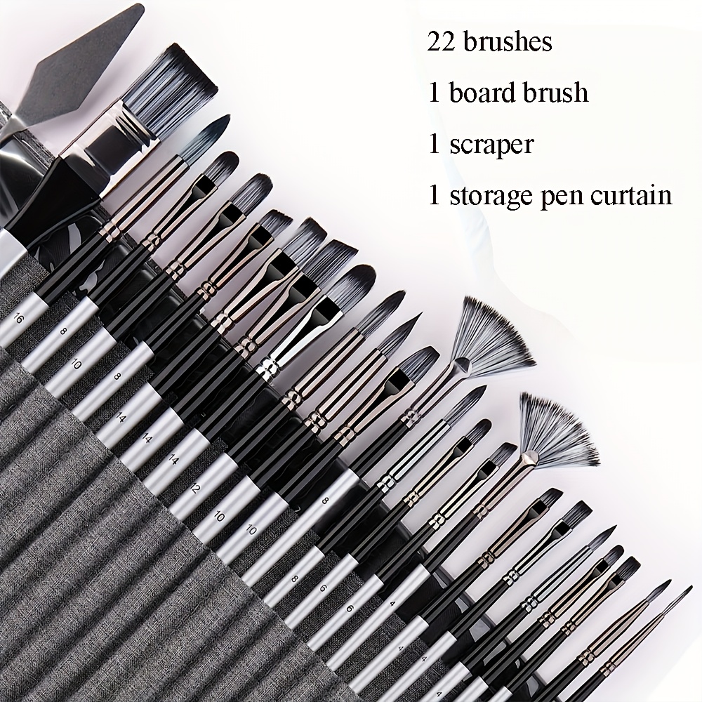 

24pcs Premium Art Brush Set With Unique Shapes & Knives, Synthetic Bristles For Acrylic, Watercolor, Oil Painting - Complete Storage Box