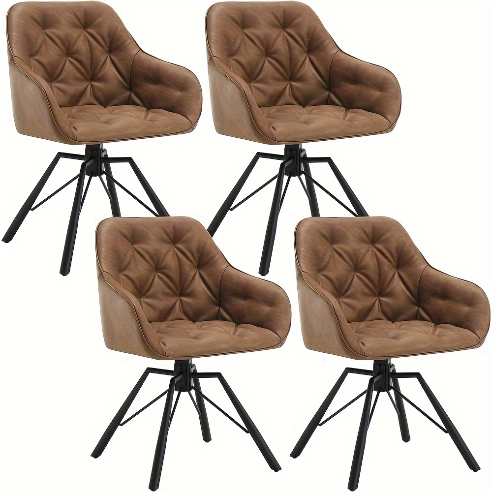 Image of 4pcs Swivel Dining Chairs With Armrests Dining Chair Kitchen Upholstered Chair Armrest Chair For Dining Room Kitchen With Metal Legs Faux Leather Cover Brown
