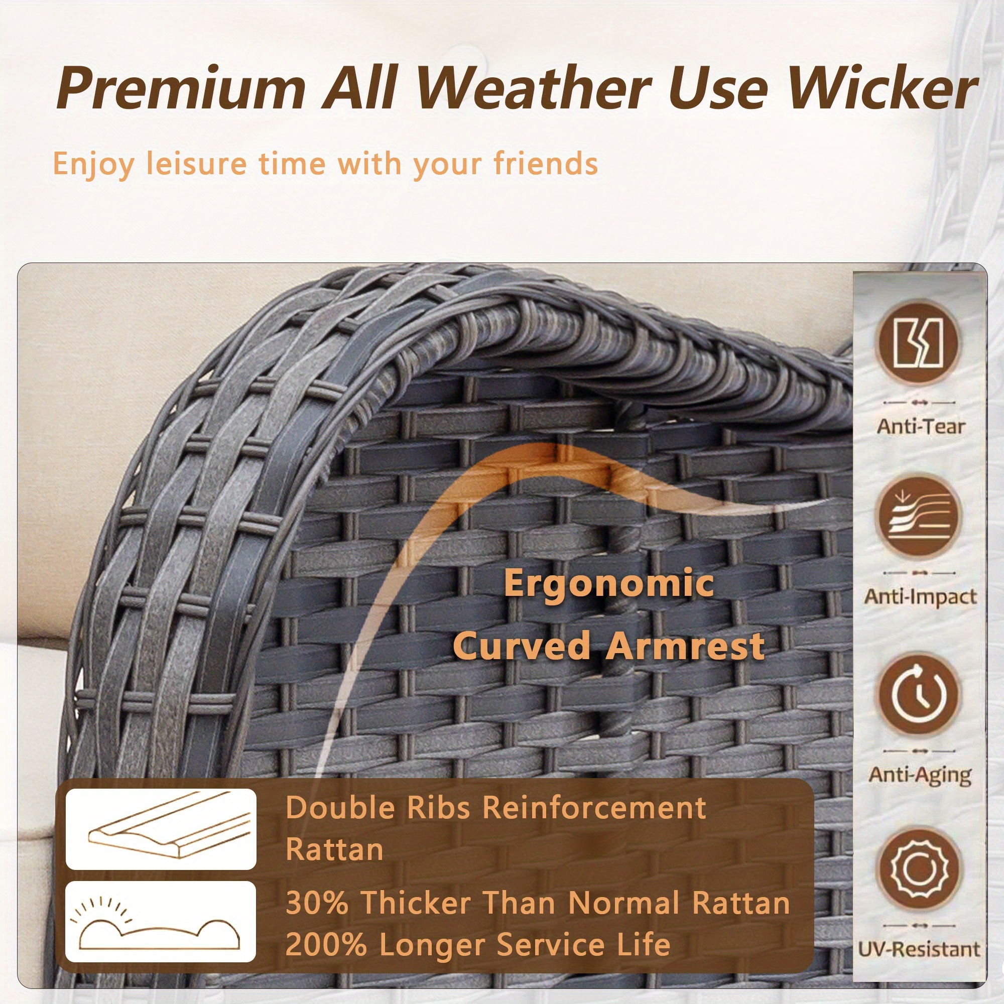 9pcs outdoor rattan furniture set made from all weather materials featuring 360 swivel rocking chairs a sofa ottomans and a tempered glass side table this high quality wicker is   Product details 7