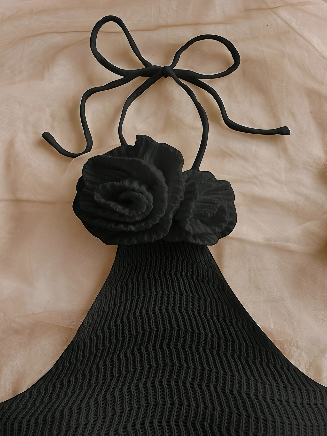 handmade 3d floral halter neck vest with   scarf   backless belly band   short shorts     fabric two piece set summer   Product details 3