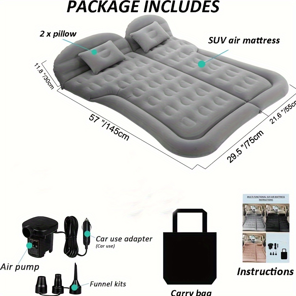 SUV Inflatable Mattress Camping Mattress Foldable Thick Car Air Bed with Electric Air Pump Portable Sleeping Pad Suitable for Home And Travel, Picnics And Camping