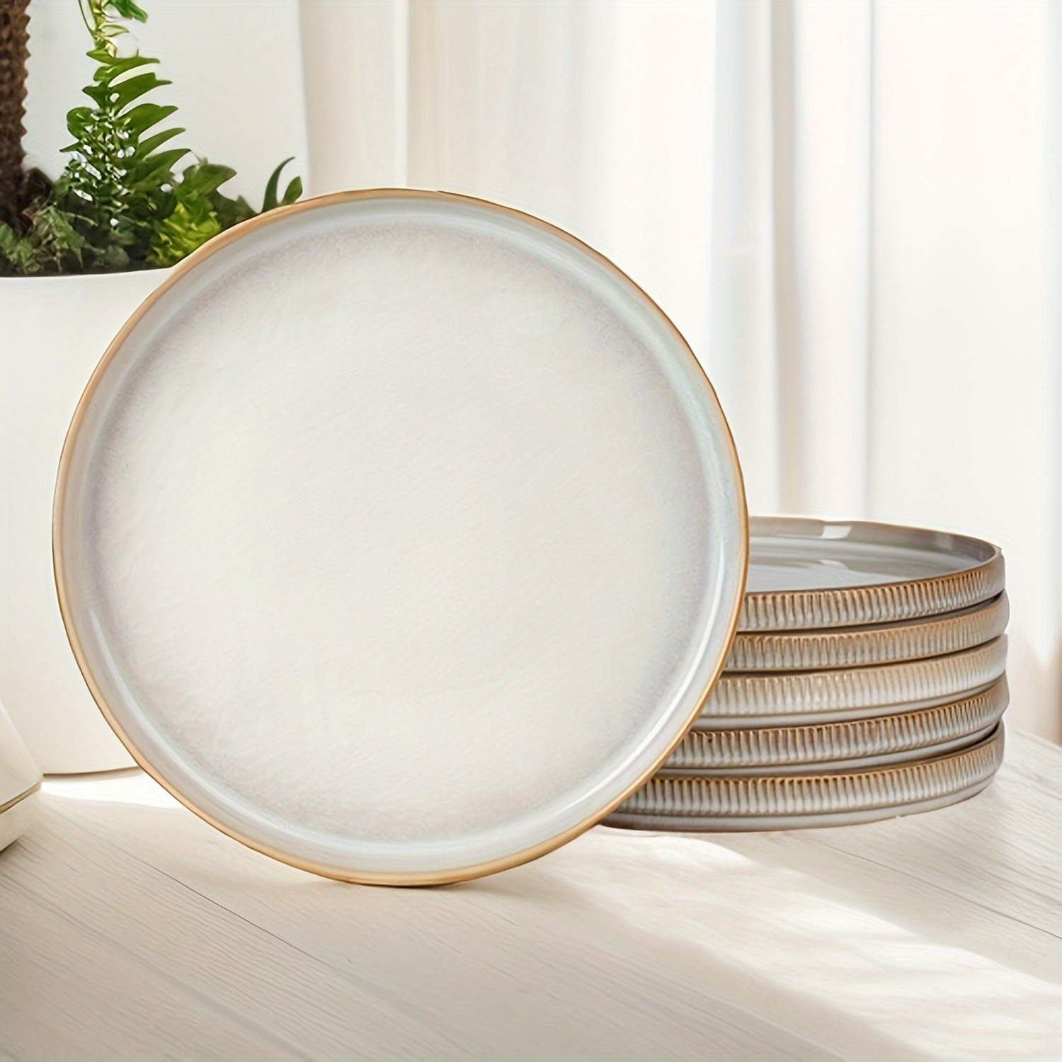 

6-piece Dinner Plate Inches Plate Set, Reactive Glaze Dinner Plates, Microwave And Dishwasher Safe, Cappuccino White