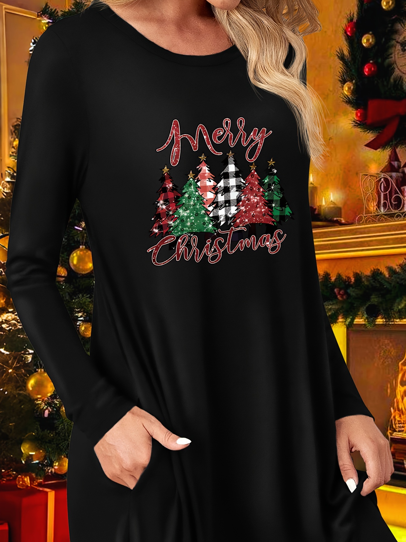 1pc womens merry christmas print long sleeve dress casual - Temu United  Kingdom