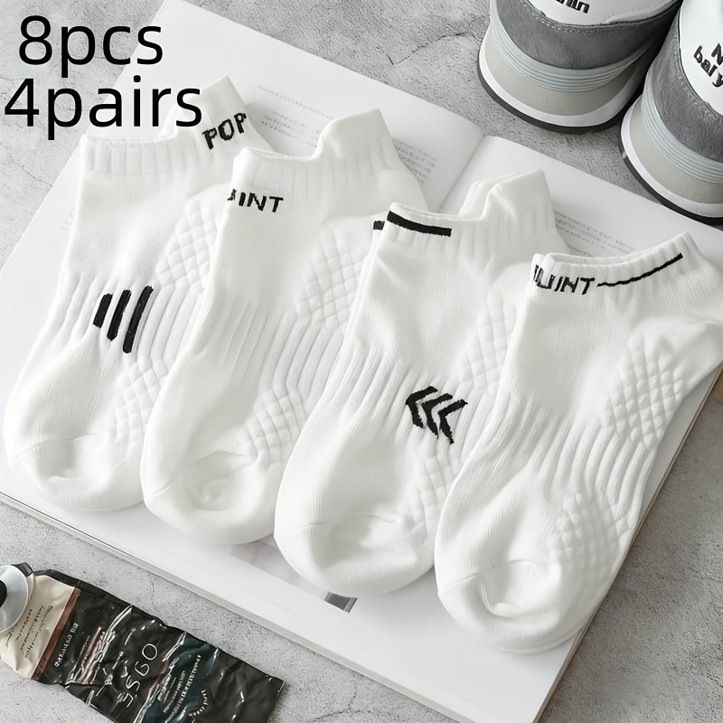 E-shop 8 Stück/4 Stück Pack Weiße Elastische Sportsocken - Atmungsaktiv und Feuchtigkeitstransportierend, Geeignet für Tägliche Freizeit und Sport.