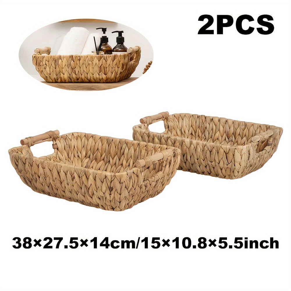 

Wicker Baskets With Handles, Natural Wicker Basket For Organizing Shelves, Small Hand Woven Water Storage Baskets Set Of 2, 14.96x10..73