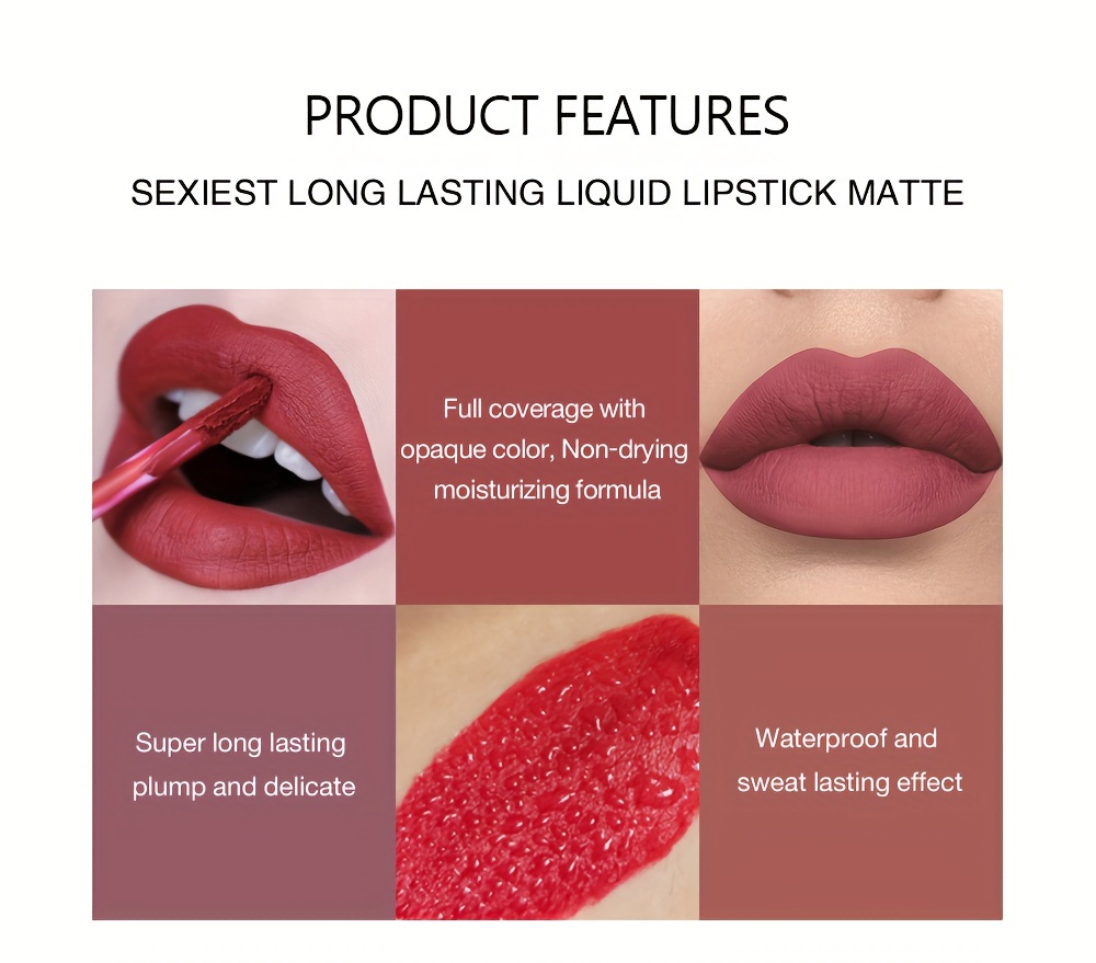 6 pcs matte liquid lipstick set long lasting non stick waterproof suitable for all skin types   red hues details 1