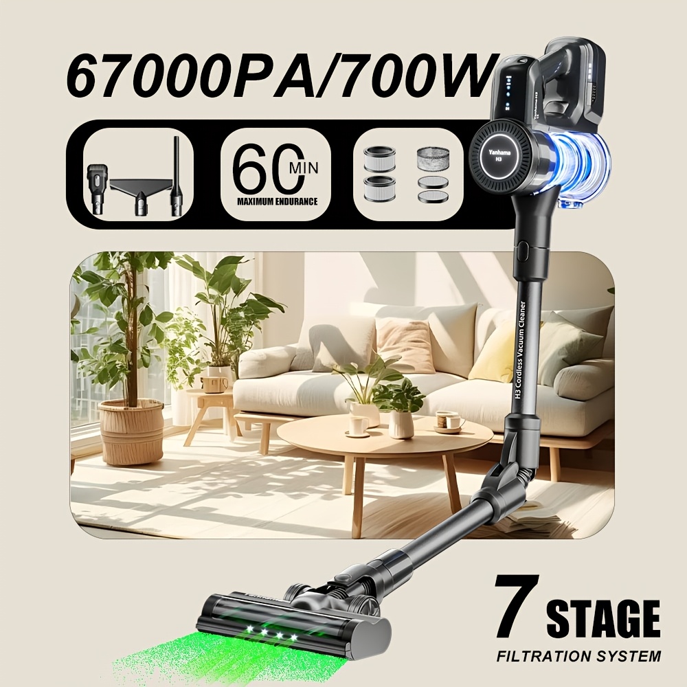 Krachtige draadloze stofzuiger met 67KPA, hoge zuigkracht, 7 filters, 4 zuigstanden, 1,6L stofzuiger, extreem lange…: retailer-supplied image