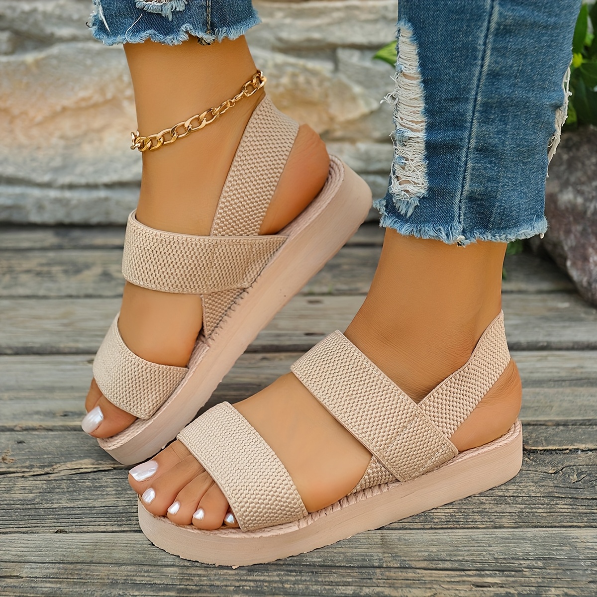 Women's Slip-On Open-Toe Sandals with Adjustable Crisscross Straps - Breathable Fabric Upper & Lightweight EVA Sole - Casual Beach Shoes for Summer, Outdoor, and All-Season Wear, Crisscross Design, EVA Construction, Summer Footwear, Minimalist Style, Soft Insole, Casual Attire