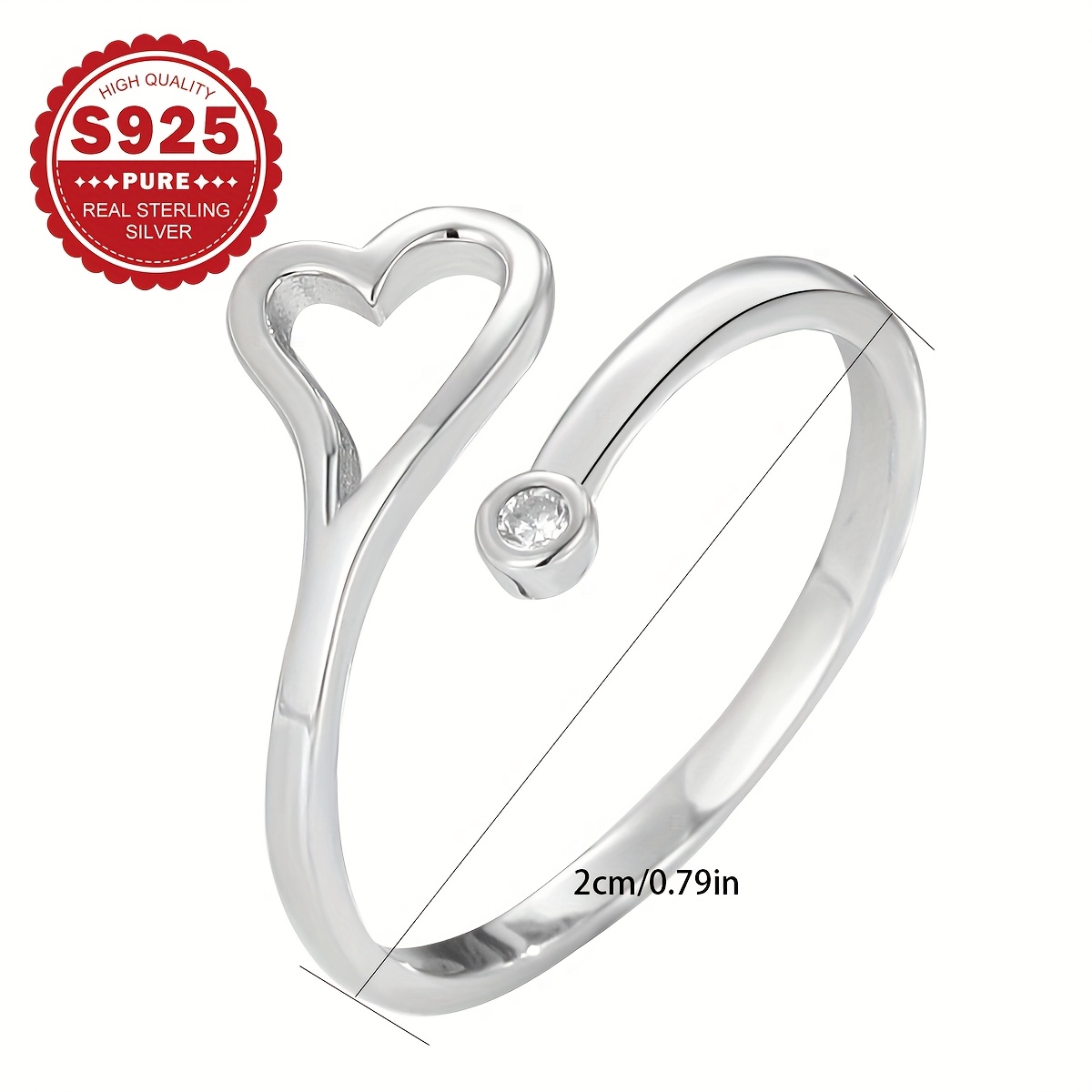 Women's S925 Silver Hollow Heart Design Open Toe Ring