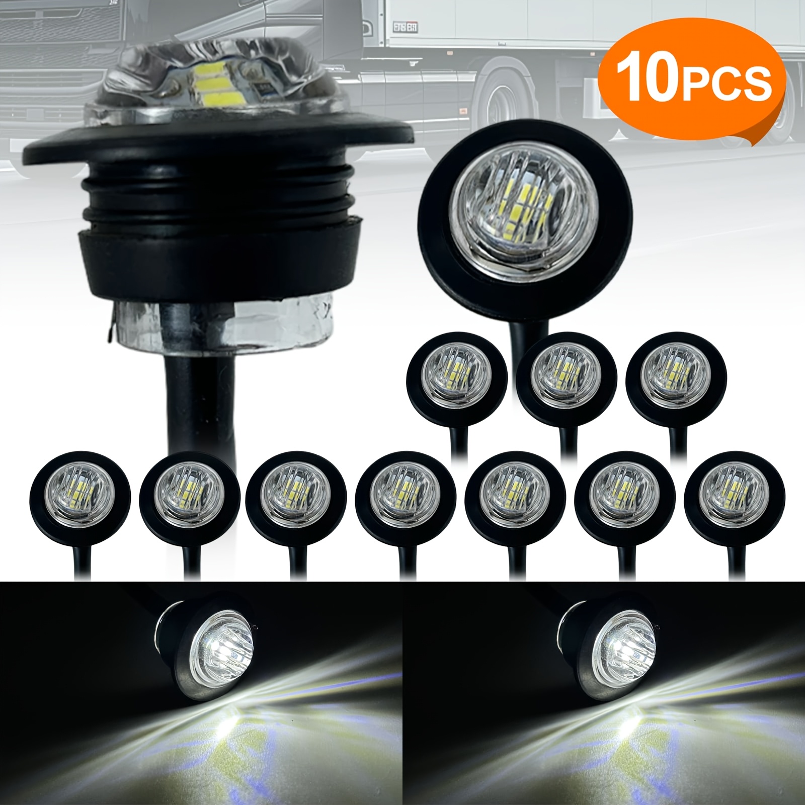TEMU Lot de 10 feux de position latéraux LED ronds style balle de 3/4 de pouce, adaptés aux remorques, camions et camping-cars 12V - Haute luminosité