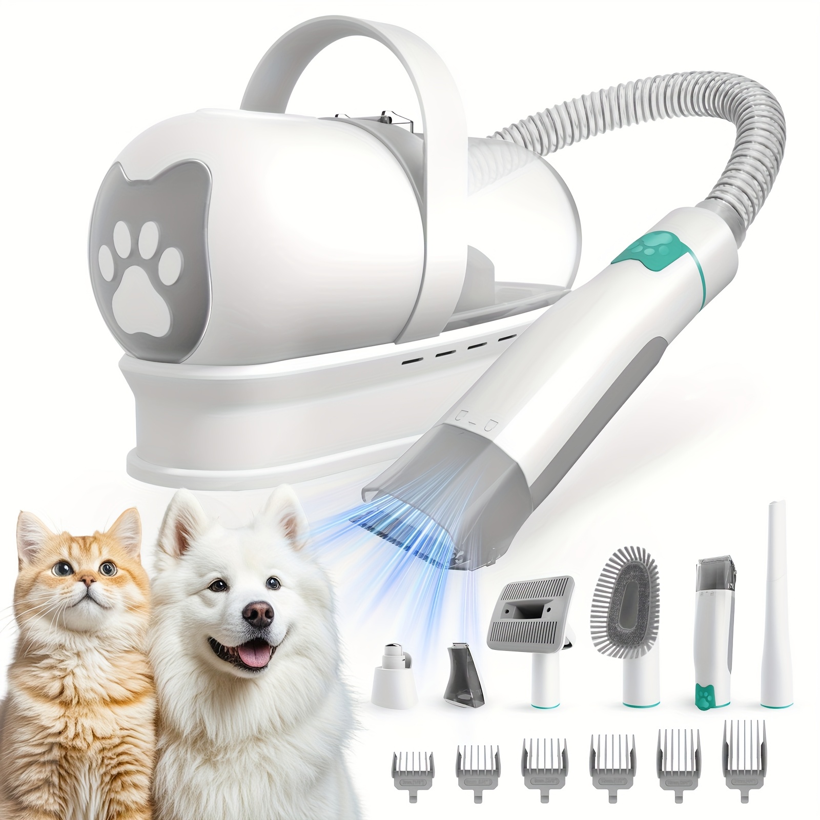 Hundeplejesæt Kæledyrsplejestøvsuger med kæledyrsklipper neglesliber hundehårsstøvsuger med 6 kæledyrsplejeværktøjer til hunde katte fældende pleje hvid Produktdetaljer 1