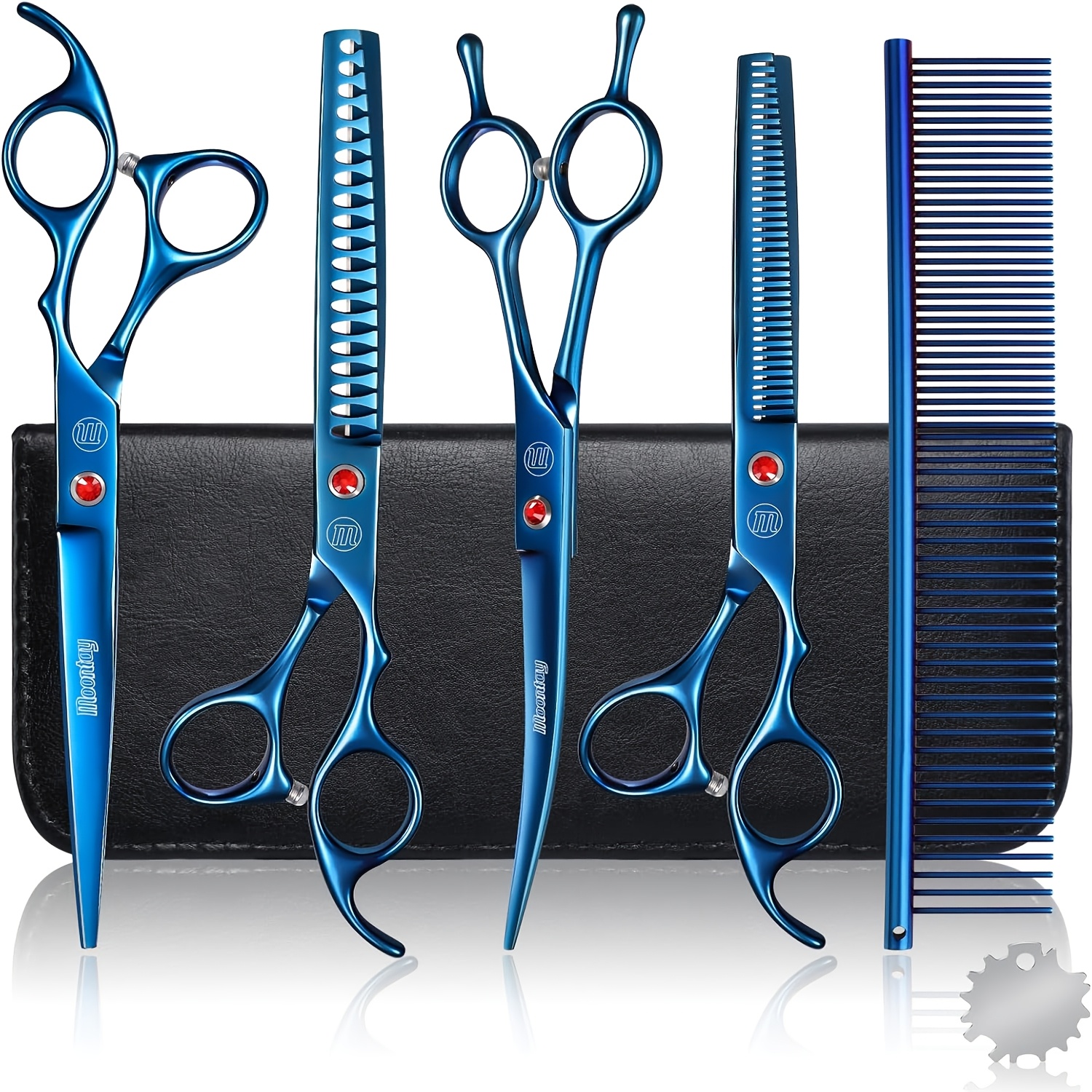 Image of Dog Scissors Professional Dog Grooming Scissors Set Dog Scissors Pet Care Scissors With Curved/straight/ Chunker/thinning Scissors, Blue