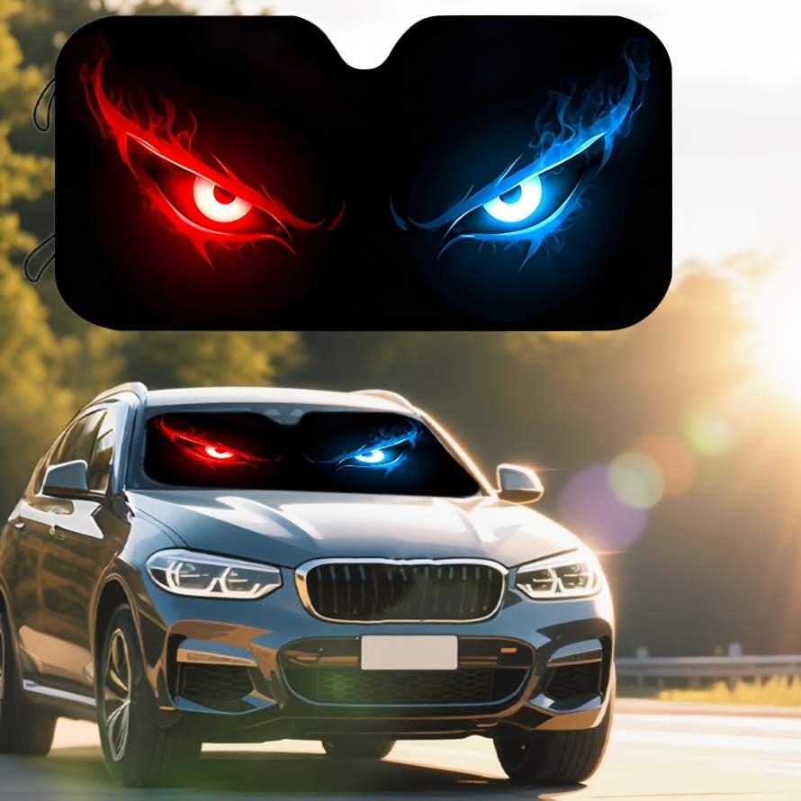 TEMU 1 pz Parasole per parabrezza auto con fantastico motivo a occhio con fiamma e blu, isolamento termico e protezione solare ad efficienza, a tutti