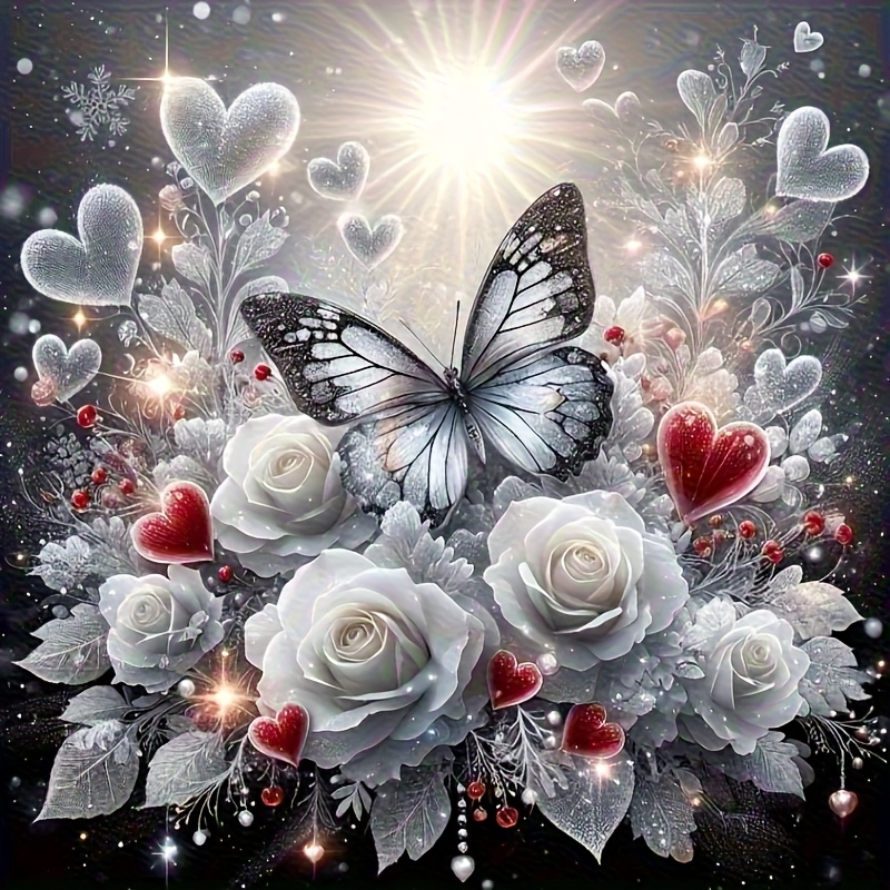 Image of 2d Flat!!! 1pc Rose Diamond Painting Kit, Round Diamonds, Frameless, Painting Decor, Suitable For Home Bedroom Living Room Decoration Gift