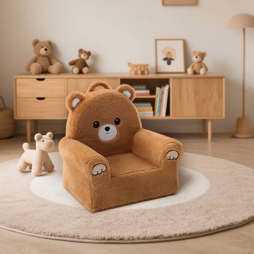 kids sofa armchair teddy bear recliner for toddlers memory foam padded reading nook chair supportive animal lounge chair for kids soft brown plush nursery seating for boys girls