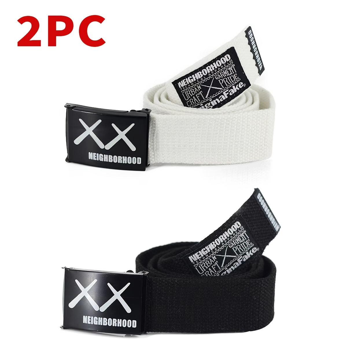 2 Women's Multicolored Adjustable Nylon Webbing Belts with Automatic Buckle