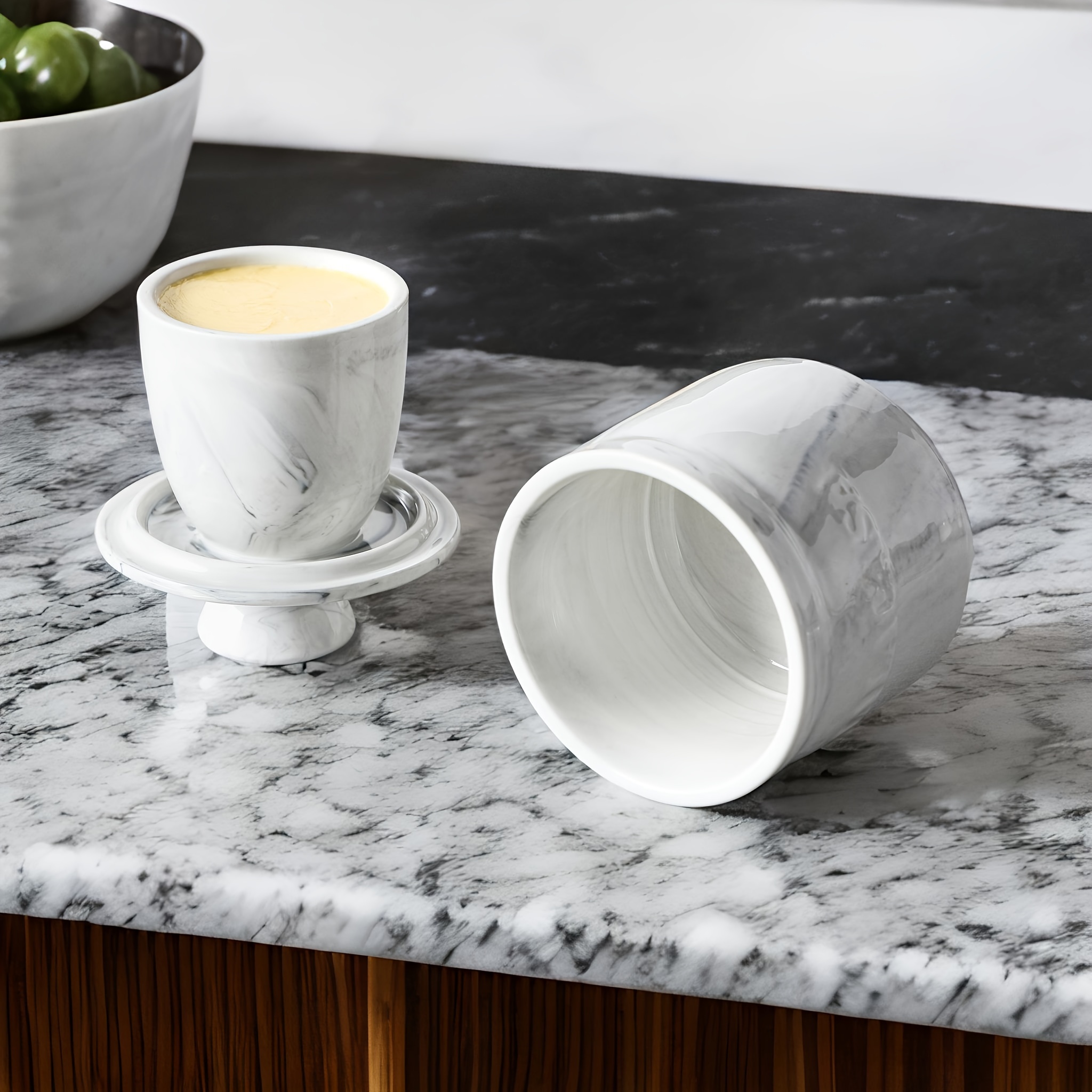 TEMU Porcelain Butter Keeper Crock For Counter With Lid, Butter Dishes, Butter Container For Fresh Spreadable Butter, Grey, Easy To Clean