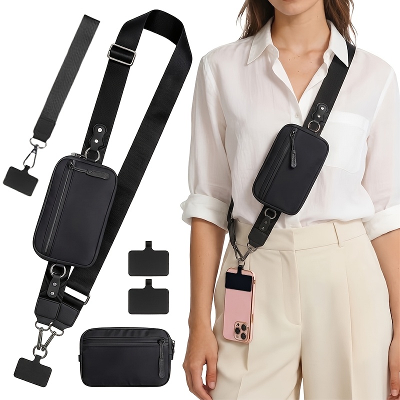 TEMU Borsa a tracolla da donna 2 pezzi (1 borsa a tracolla e 1 cinturino da polso), tracolla larga regolabile versatile , portafoglio multifunzionale